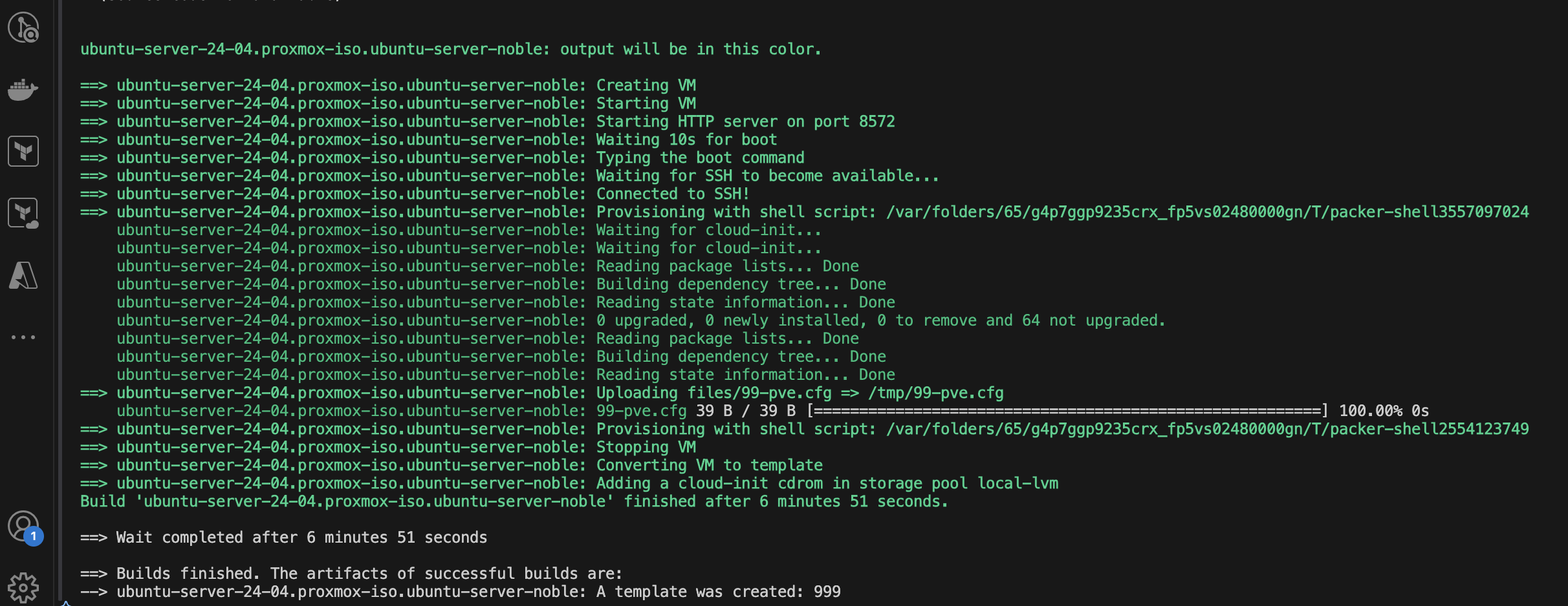 Successful Packer build output